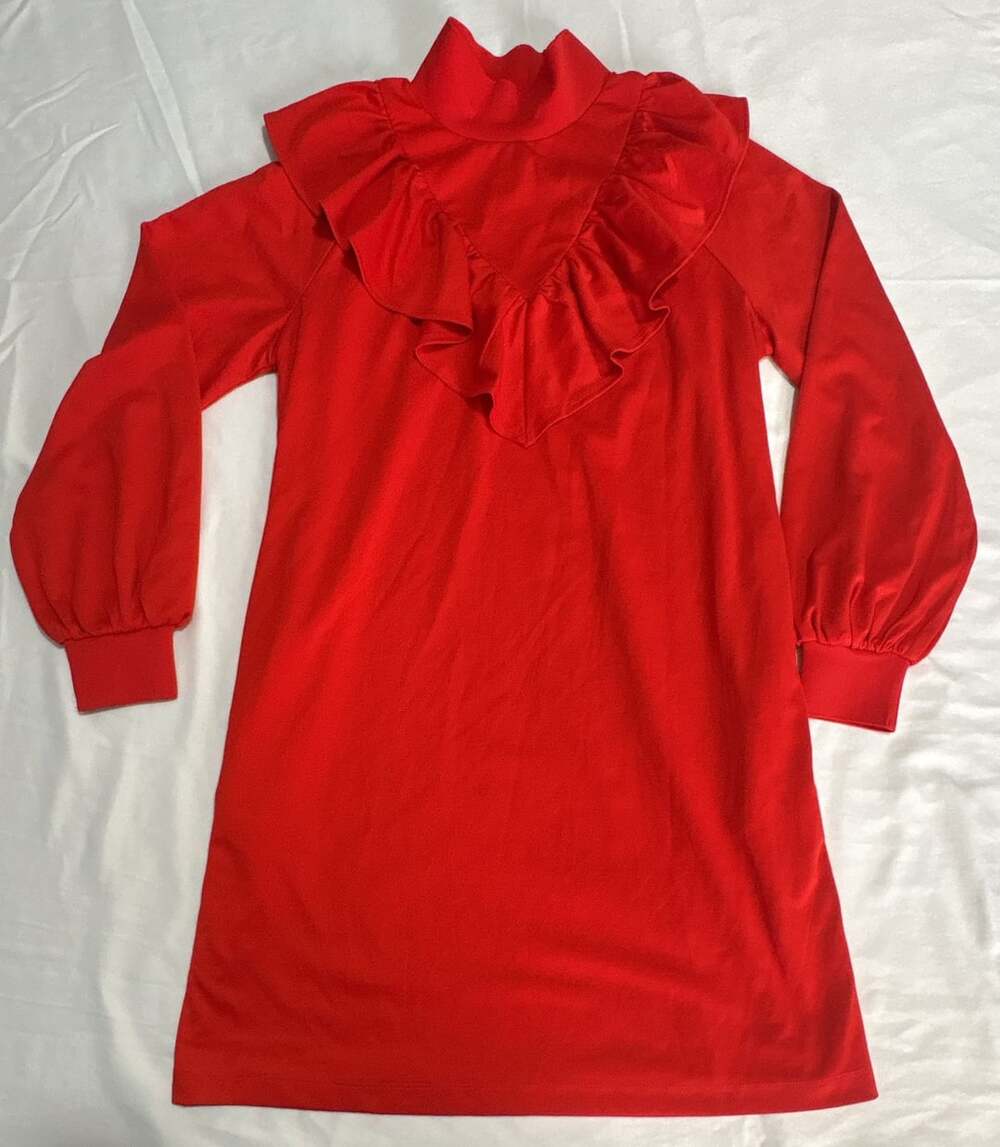 Who What Wear Dress Size M Red Ruffled Mock Neck Long Sleeve